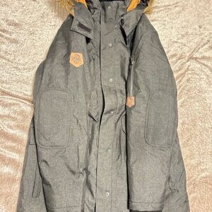 Legendary Whitetails Charcoal Puffer Jacket with Faux Fur Hood